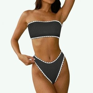 ZAFUL Strapless Textured Bandeau Bikini 2 Piece Swimwear Cheeky Solid Lace NWT